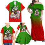 Personalized South Sydney Rabbitohs Family Matching Off Shoulder Maxi Dress and Hawaiian Shirt Easter Mascot - Colorful Eggs Cartoon Style
