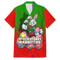 Personalized South Sydney Rabbitohs Family Matching Off Shoulder Maxi Dress and Hawaiian Shirt Easter Mascot - Colorful Eggs Cartoon Style