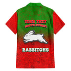 Personalized South Sydney Rabbitohs Family Matching Off Shoulder Maxi Dress and Hawaiian Shirt Easter Mascot - Colorful Eggs Cartoon Style