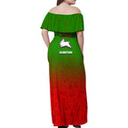 Personalized South Sydney Rabbitohs Family Matching Off Shoulder Maxi Dress and Hawaiian Shirt Easter Mascot - Colorful Eggs Cartoon Style