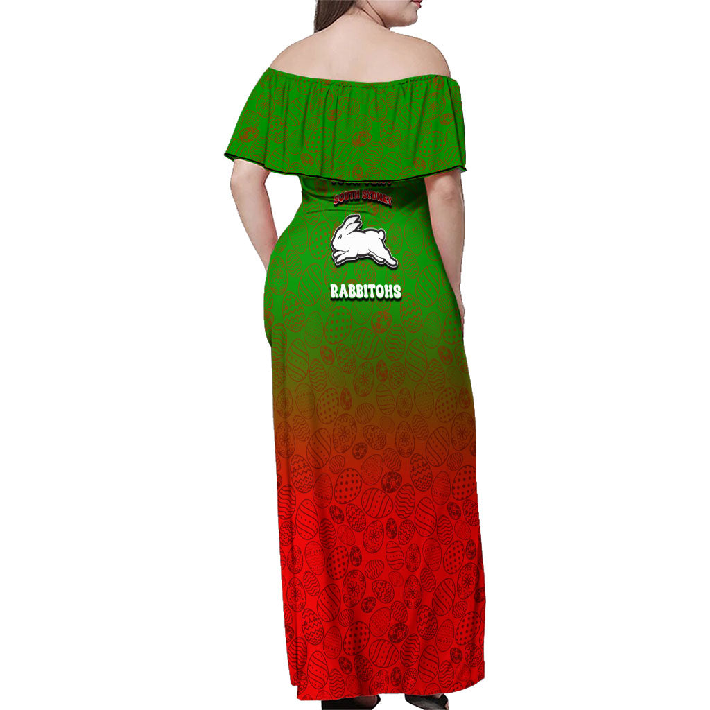 Personalized South Sydney Rabbitohs Family Matching Off Shoulder Maxi Dress and Hawaiian Shirt Easter Mascot - Colorful Eggs Cartoon Style