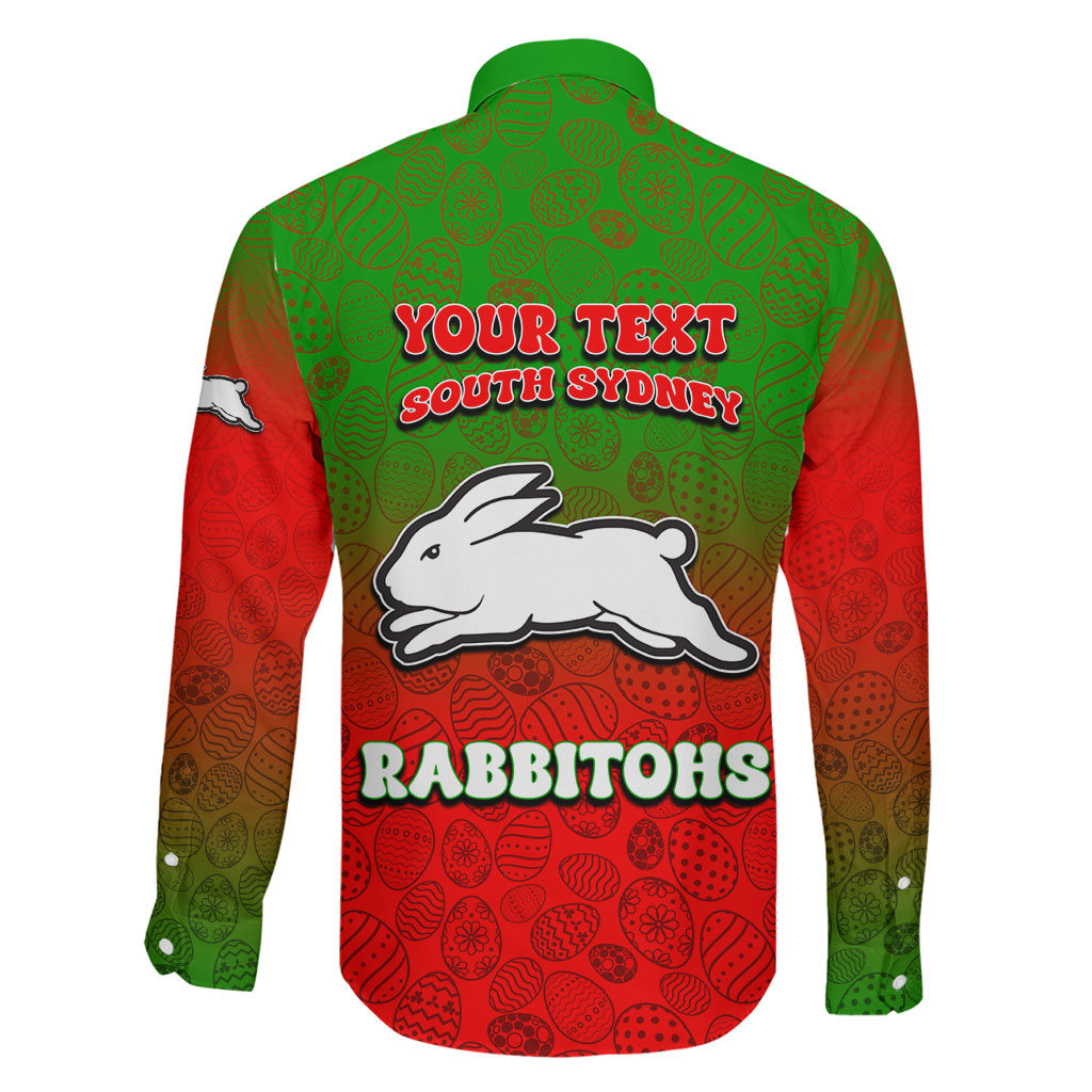 Personalized South Sydney Rabbitohs Family Matching Off Shoulder Short Dress and Hawaiian Shirt Easter Mascot - Colorful Eggs Cartoon Style