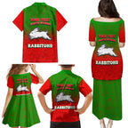 Personalized South Sydney Rabbitohs Family Matching Puletasi and Hawaiian Shirt Easter Mascot - Colorful Eggs Cartoon Style