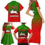 Personalized South Sydney Rabbitohs Family Matching Short Sleeve Bodycon Dress and Hawaiian Shirt Easter Mascot - Colorful Eggs Cartoon Style