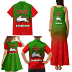Personalized South Sydney Rabbitohs Family Matching Tank Maxi Dress and Hawaiian Shirt Easter Mascot - Colorful Eggs Cartoon Style