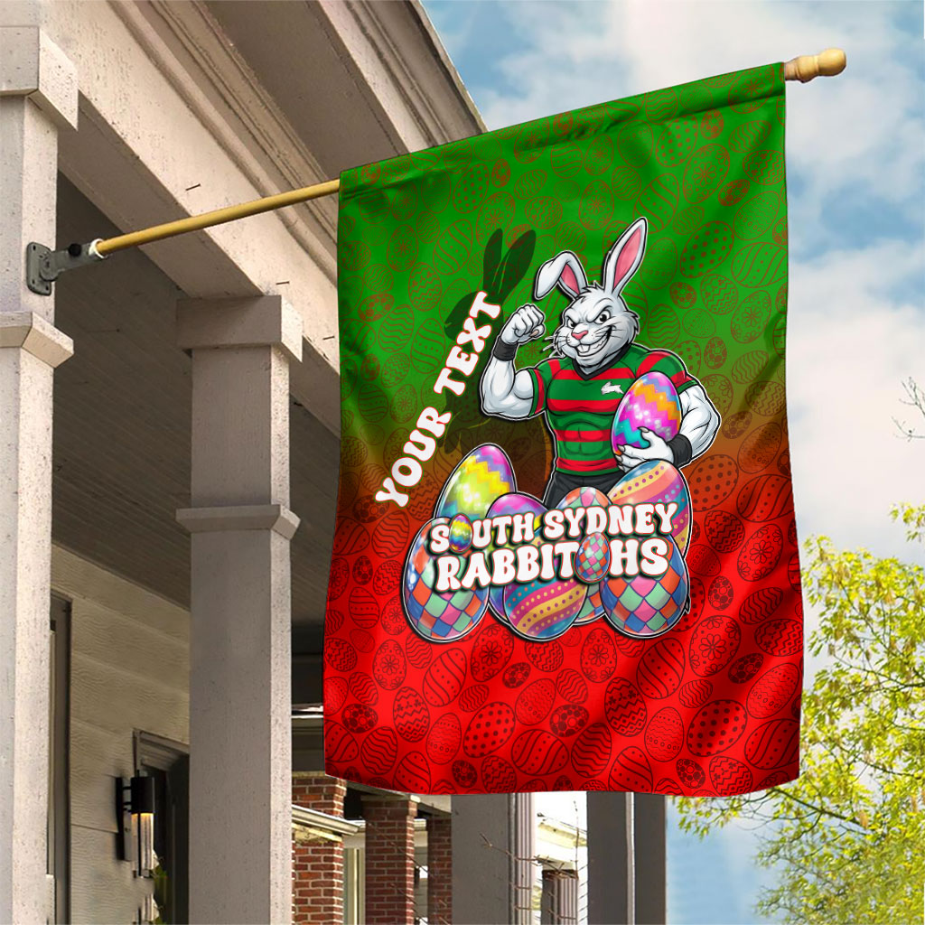 Personalized South Sydney Rabbitohs Garden Flag Easter Mascot - Colorful Eggs Cartoon Style