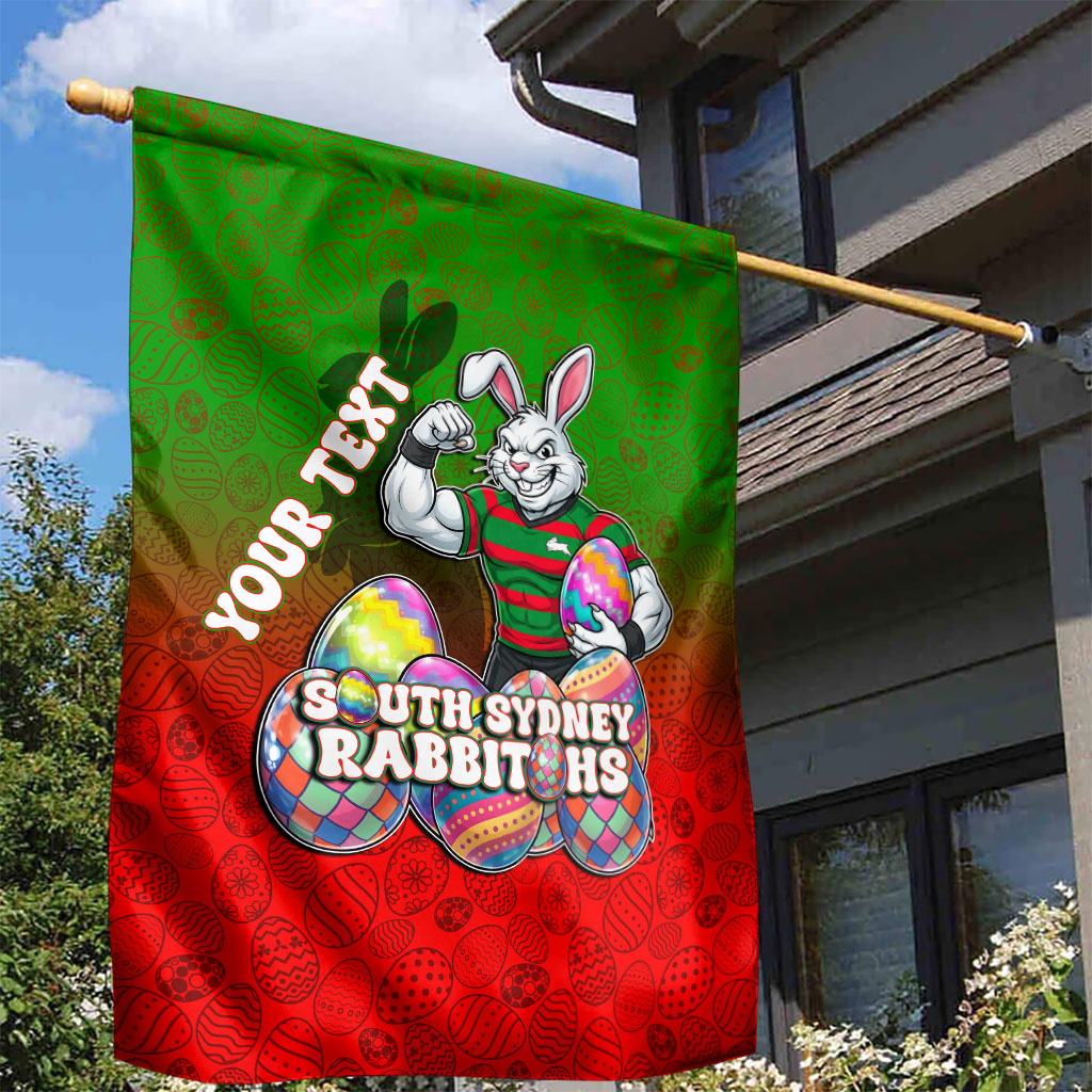 Personalized South Sydney Rabbitohs Garden Flag Easter Mascot - Colorful Eggs Cartoon Style
