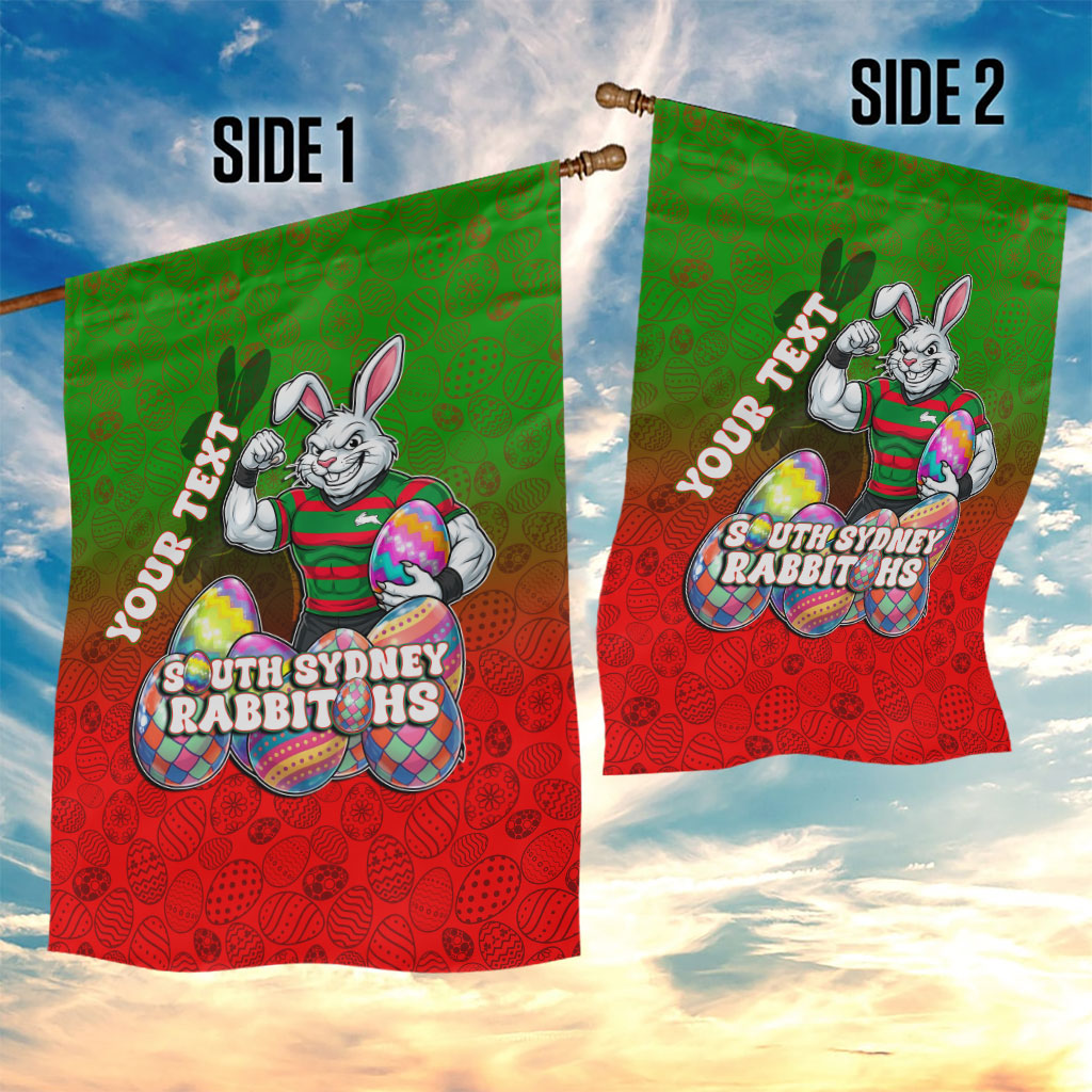 Personalized South Sydney Rabbitohs Garden Flag Easter Mascot - Colorful Eggs Cartoon Style