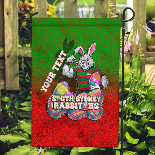 Personalized South Sydney Rabbitohs Garden Flag Easter Mascot - Colorful Eggs Cartoon Style