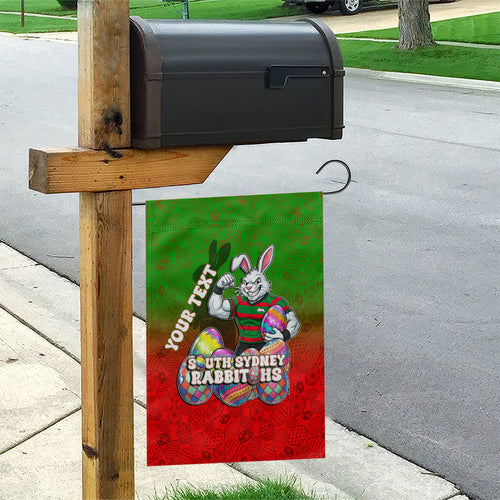 Personalized South Sydney Rabbitohs Garden Flag Easter Mascot - Colorful Eggs Cartoon Style