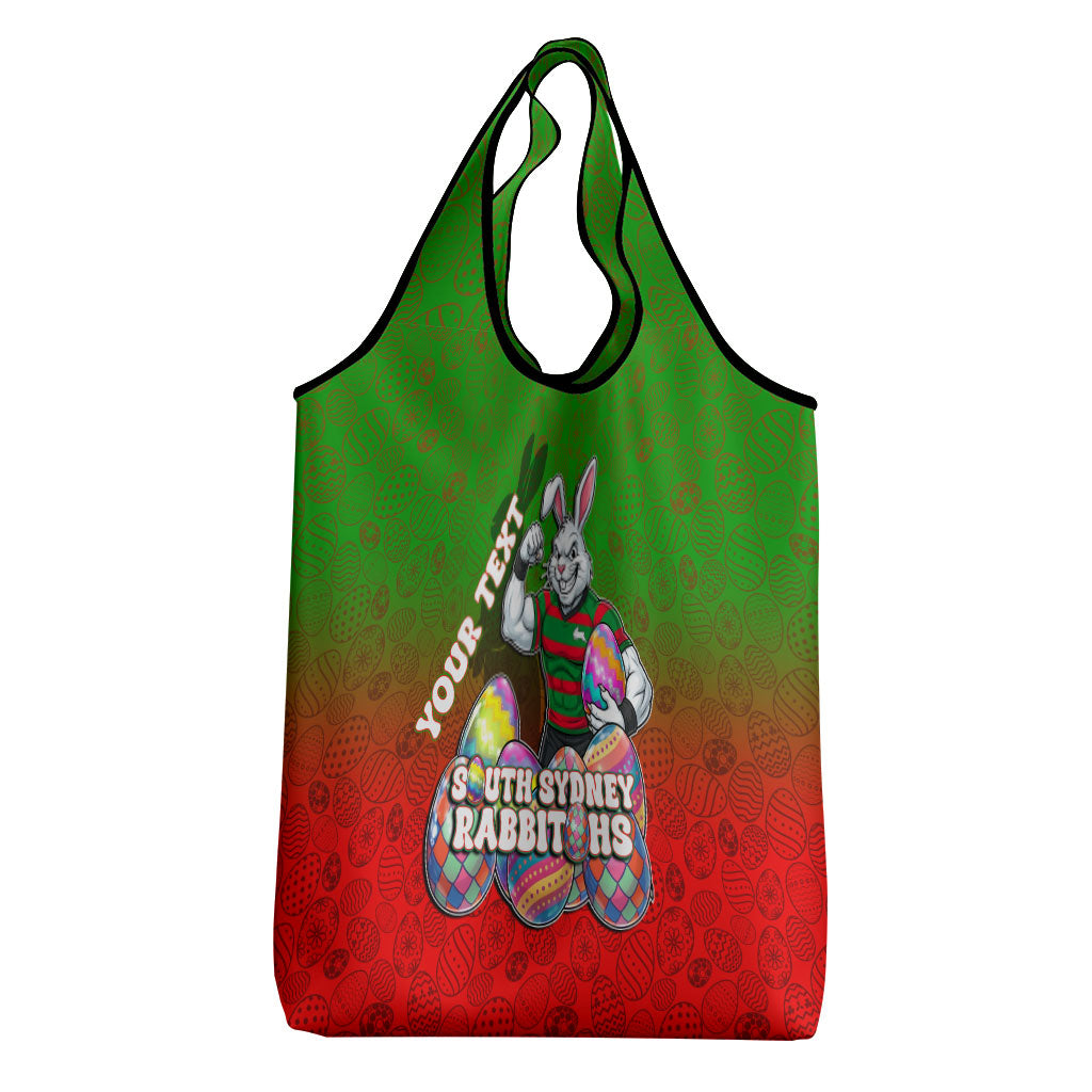 Personalized South Sydney Rabbitohs Grocery Bag Easter Mascot - Colorful Eggs Cartoon Style