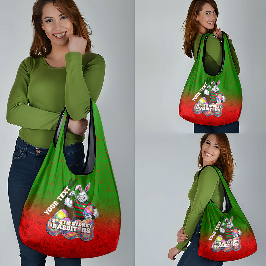 Personalized South Sydney Rabbitohs Grocery Bag Easter Mascot - Colorful Eggs Cartoon Style
