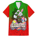 Personalized South Sydney Rabbitohs Hawaiian Shirt Easter Mascot - Colorful Eggs Cartoon Style