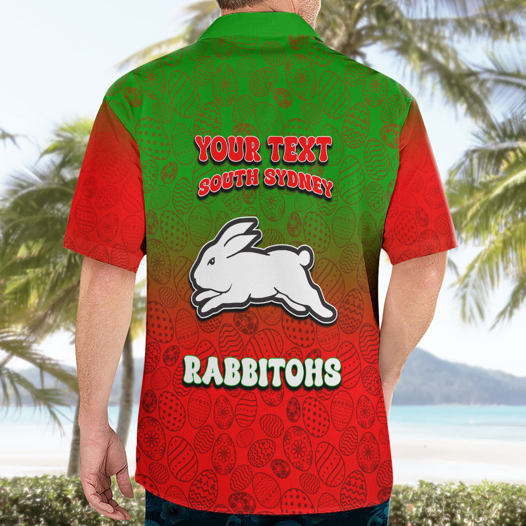 Personalized South Sydney Rabbitohs Hawaiian Shirt Easter Mascot - Colorful Eggs Cartoon Style