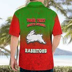 Personalized South Sydney Rabbitohs Hawaiian Shirt Easter Mascot - Colorful Eggs Cartoon Style