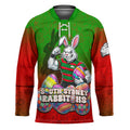 Personalized South Sydney Rabbitohs Hockey Jersey Easter Mascot - Colorful Eggs Cartoon Style
