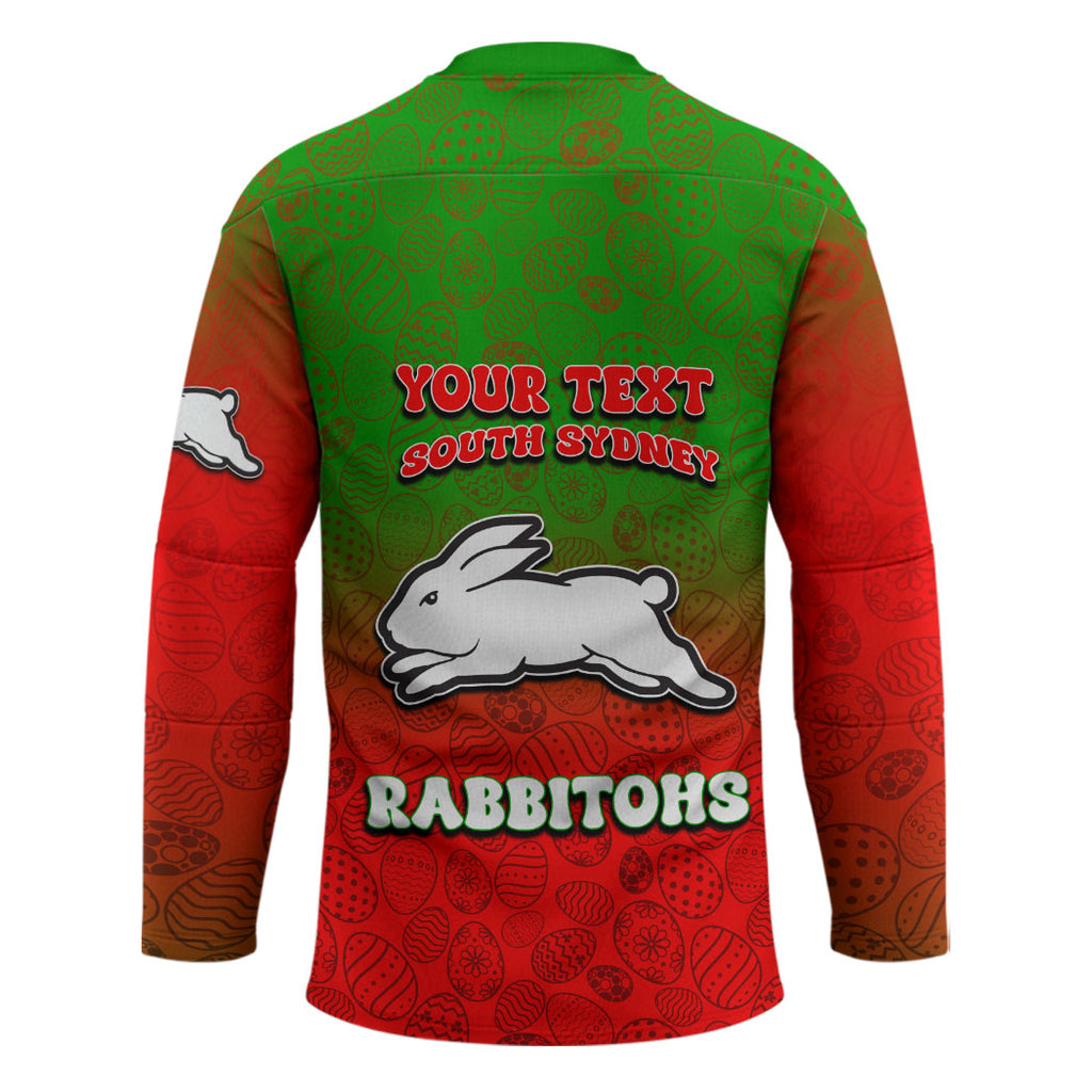 Personalized South Sydney Rabbitohs Hockey Jersey Easter Mascot - Colorful Eggs Cartoon Style