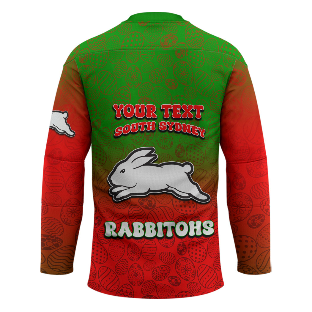 Personalized South Sydney Rabbitohs Hockey Jersey Easter Mascot - Colorful Eggs Cartoon Style