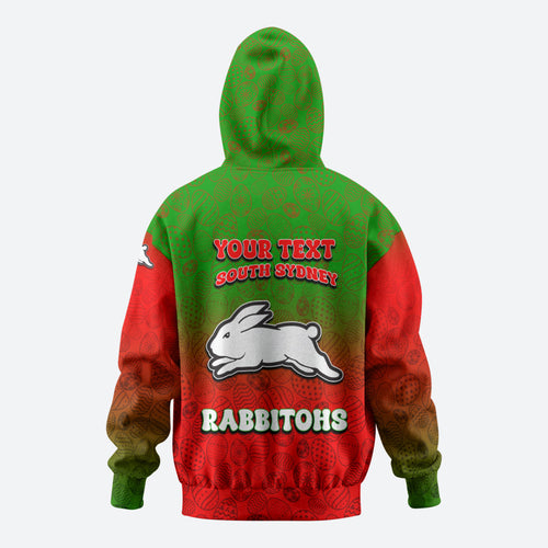 Personalized South Sydney Rabbitohs Hoodie Easter Mascot - Colorful Eggs Cartoon Style