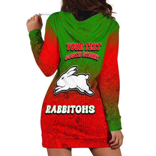 Personalized South Sydney Rabbitohs Hoodie Dress Easter Mascot - Colorful Eggs Cartoon Style
