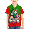 Personalized South Sydney Rabbitohs Kid Hawaiian Shirt Easter Mascot - Colorful Eggs Cartoon Style