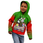 Personalized South Sydney Rabbitohs Kid Hoodie Easter Mascot - Colorful Eggs Cartoon Style