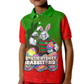 Personalized South Sydney Rabbitohs Kid Polo Shirt Easter Mascot - Colorful Eggs Cartoon Style