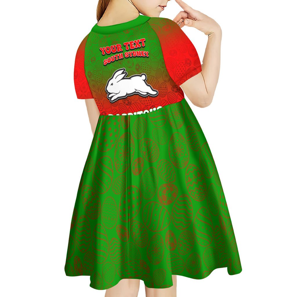 Personalized South Sydney Rabbitohs Kid Short Sleeve Dress Easter Mascot - Colorful Eggs Cartoon Style