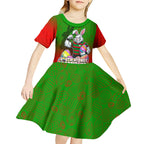 Personalized South Sydney Rabbitohs Kid Short Sleeve Dress Easter Mascot - Colorful Eggs Cartoon Style
