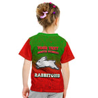 Personalized South Sydney Rabbitohs Kid T Shirt Easter Mascot - Colorful Eggs Cartoon Style