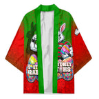 Personalized South Sydney Rabbitohs Kimono Easter Mascot - Colorful Eggs Cartoon Style