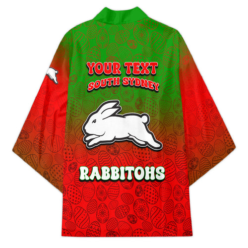 Personalized South Sydney Rabbitohs Kimono Easter Mascot - Colorful Eggs Cartoon Style