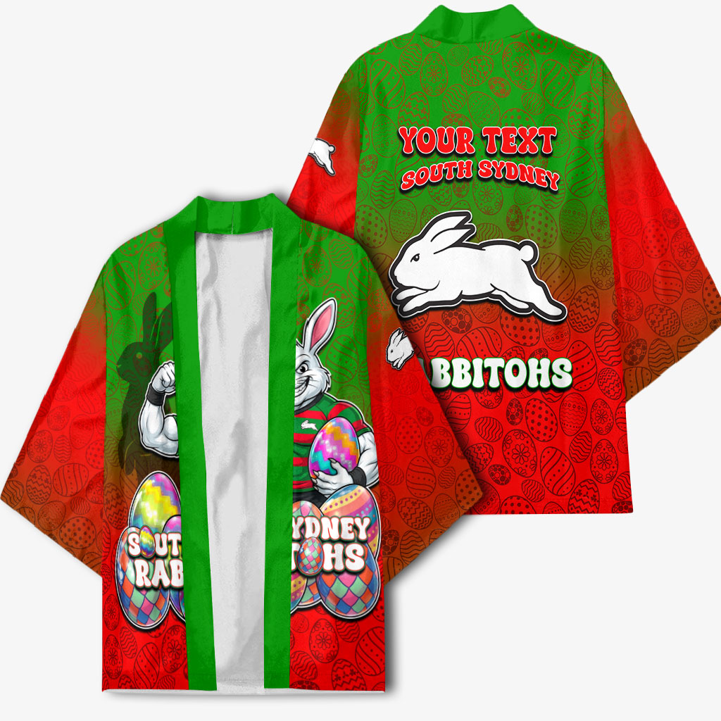 Personalized South Sydney Rabbitohs Kimono Easter Mascot - Colorful Eggs Cartoon Style