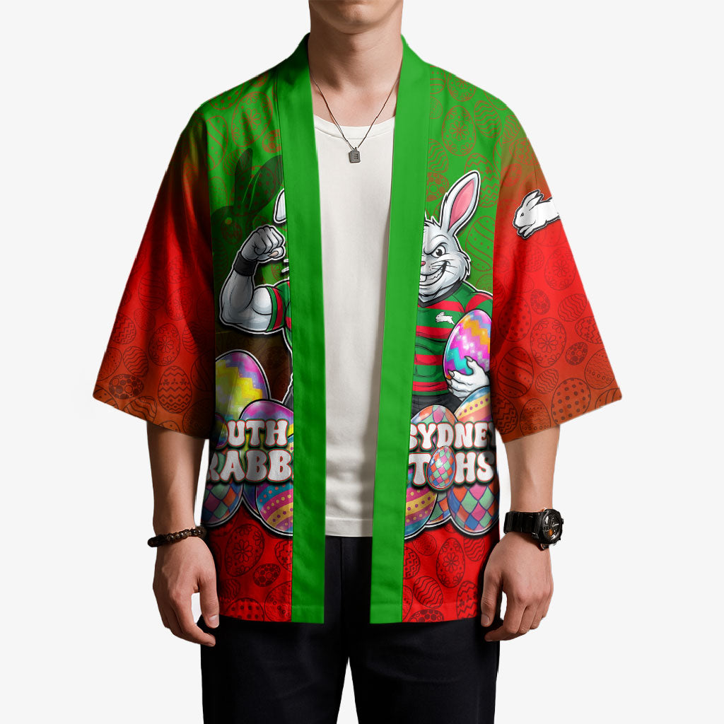 Personalized South Sydney Rabbitohs Kimono Easter Mascot - Colorful Eggs Cartoon Style