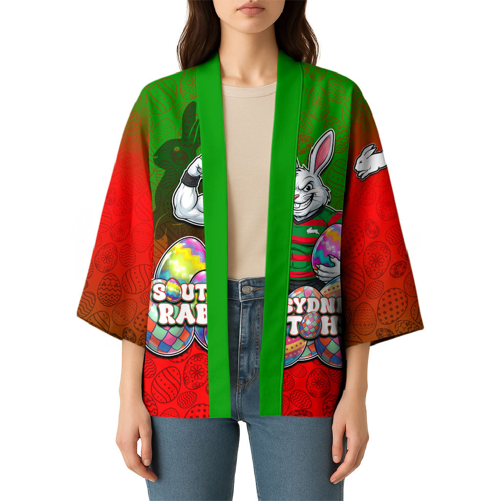 Personalized South Sydney Rabbitohs Kimono Easter Mascot - Colorful Eggs Cartoon Style