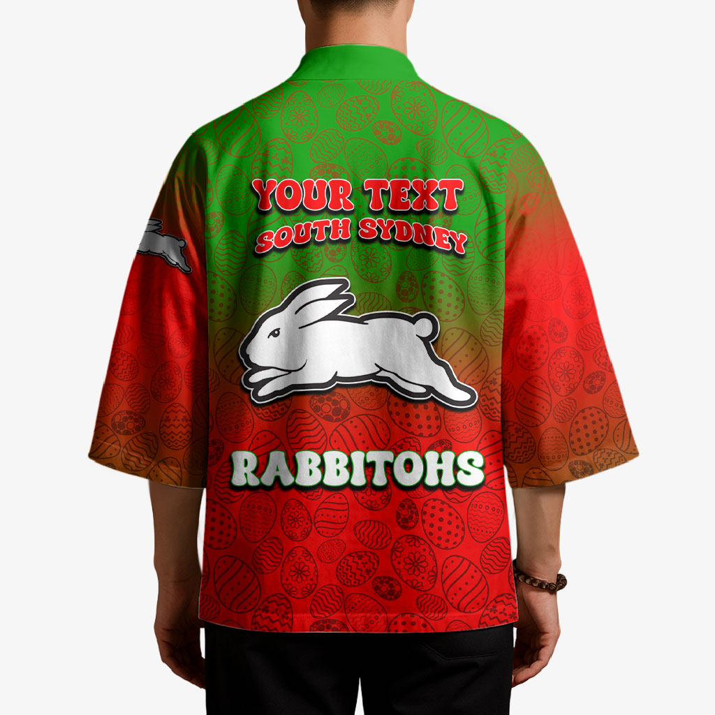 Personalized South Sydney Rabbitohs Kimono Easter Mascot - Colorful Eggs Cartoon Style