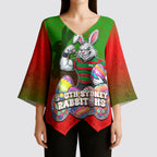 Personalized South Sydney Rabbitohs Kimono Sleeve Blouse Easter Mascot - Colorful Eggs Cartoon Style
