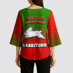 Personalized South Sydney Rabbitohs Kimono Sleeve Blouse Easter Mascot - Colorful Eggs Cartoon Style