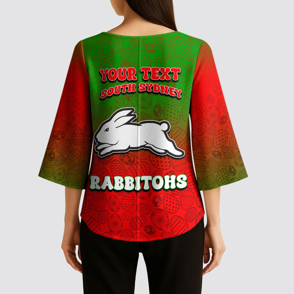 Personalized South Sydney Rabbitohs Kimono Sleeve Blouse Easter Mascot - Colorful Eggs Cartoon Style