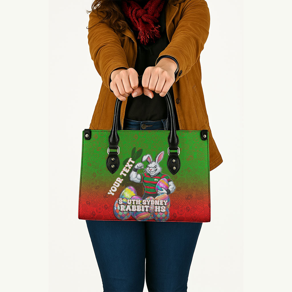 Personalized South Sydney Rabbitohs Leather Bag Easter Mascot - Colorful Eggs Cartoon Style