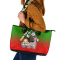 Personalized South Sydney Rabbitohs Leather Tote Bag Easter Mascot - Colorful Eggs Cartoon Style