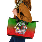 Personalized South Sydney Rabbitohs Leather Tote Bag Easter Mascot - Colorful Eggs Cartoon Style