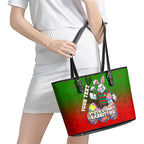 Personalized South Sydney Rabbitohs Leather Tote Bag Easter Mascot - Colorful Eggs Cartoon Style