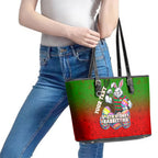 Personalized South Sydney Rabbitohs Leather Tote Bag Easter Mascot - Colorful Eggs Cartoon Style