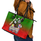 Personalized South Sydney Rabbitohs Leather Tote Bag Easter Mascot - Colorful Eggs Cartoon Style