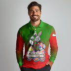 Personalized South Sydney Rabbitohs Long Sleeve Polo Shirt Easter Mascot - Colorful Eggs Cartoon Style