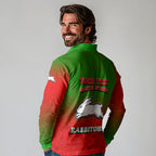 Personalized South Sydney Rabbitohs Long Sleeve Polo Shirt Easter Mascot - Colorful Eggs Cartoon Style