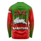 Personalized South Sydney Rabbitohs Long Sleeve Shirt Easter Mascot - Colorful Eggs Cartoon Style