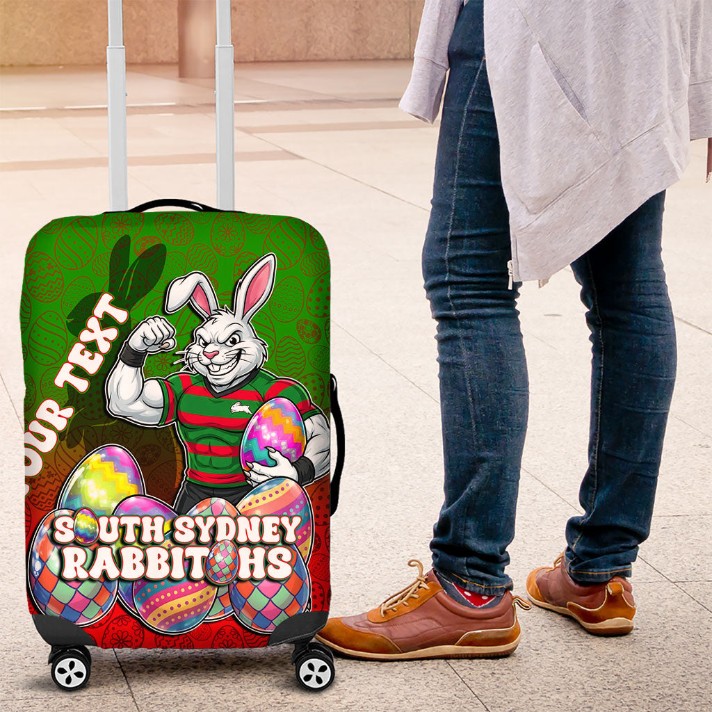 Personalized South Sydney Rabbitohs Luggage Cover Easter Mascot - Colorful Eggs Cartoon Style