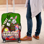Personalized South Sydney Rabbitohs Luggage Cover Easter Mascot - Colorful Eggs Cartoon Style